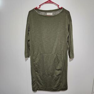 Max Studio Weekend Olive Green Knit Dress Small Long Sleeve Crew Neck Pockets